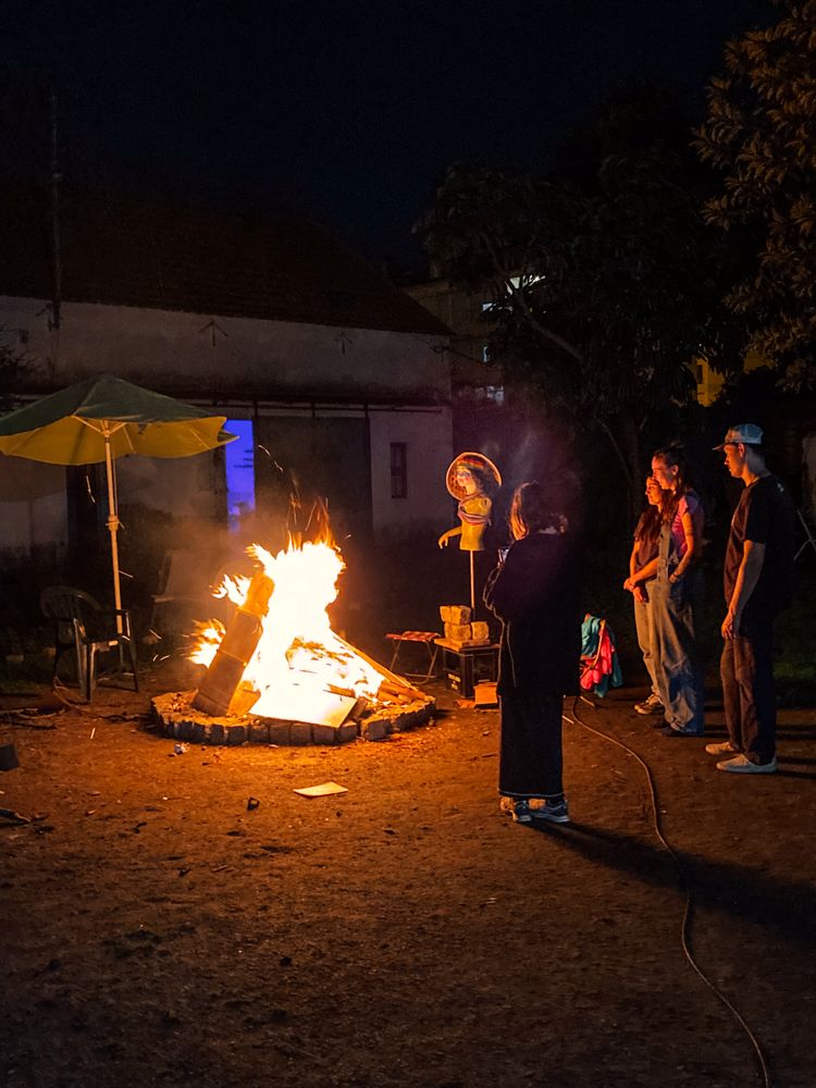 Around the fire at night