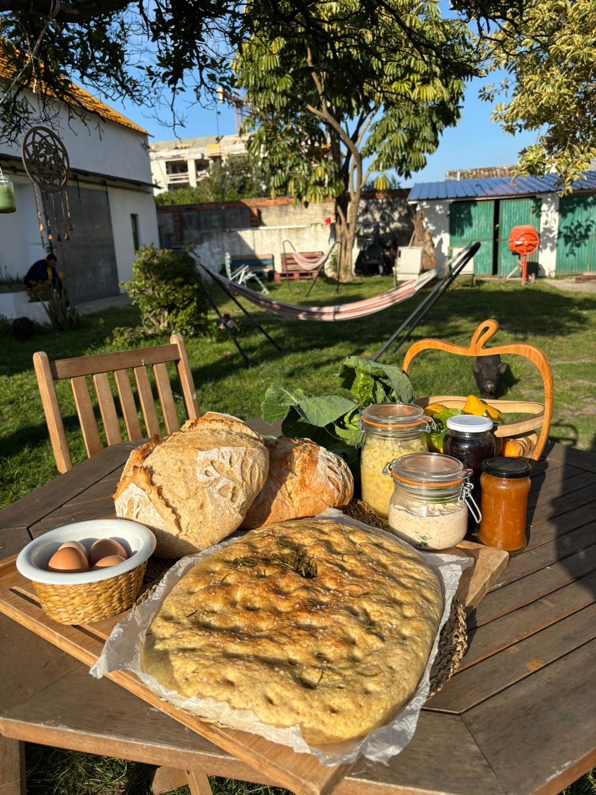 Bread and lunch at the garden table