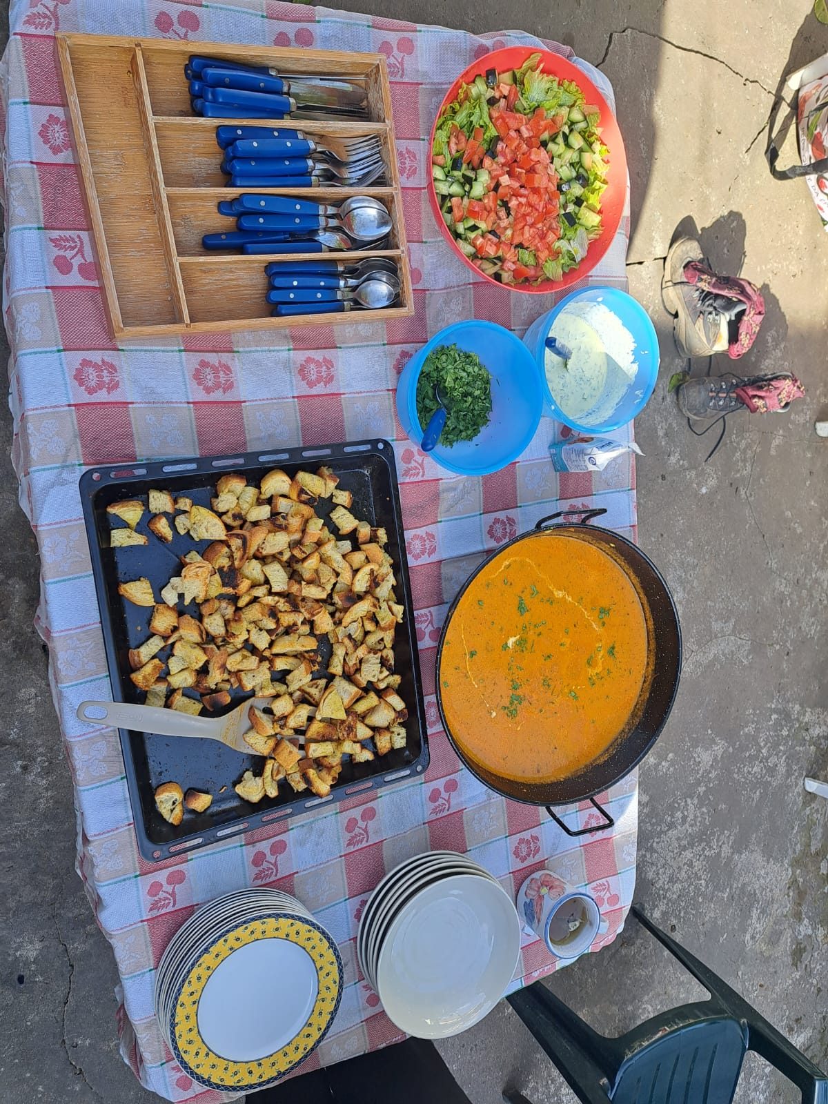 Roast potatoes and soup